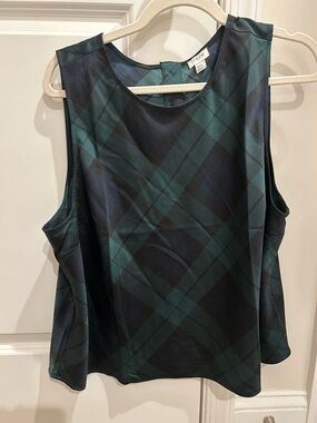 J. Crew Black and Dark Green Plaid Sleeveless Camisole